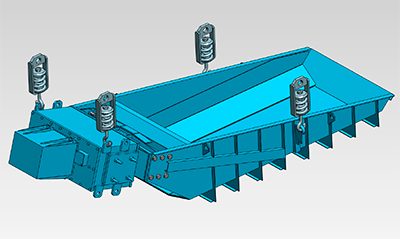 Тяжёлый вибропитатель ПЭВВФ с верхним расположением привода — 3D-чертёж